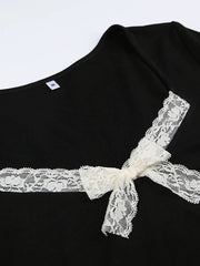 'Tie Me Up' Y2k Coquette Lace Ribbon Long Sleeves Shirts