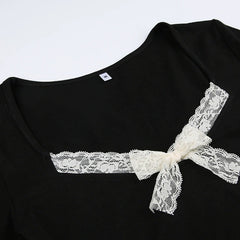 'Tie Me Up' Y2k Coquette Lace Ribbon Long Sleeves Shirts