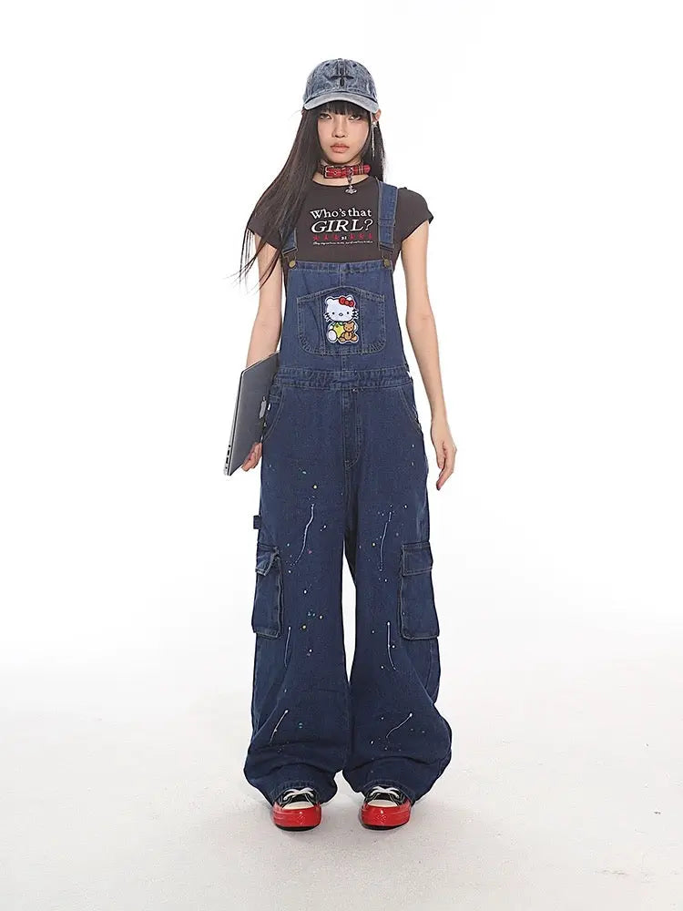 'Tom Boy' Kawaii Streetwear Kitty Oversized Dungarees