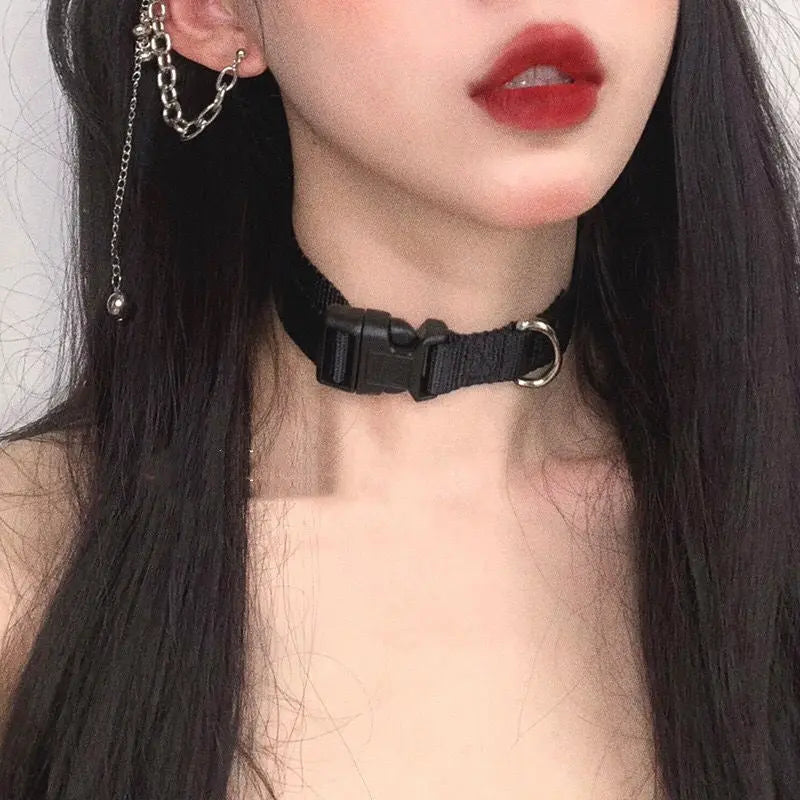 'Too Close' Cyber Police Dark Buckle Necklace Chokers