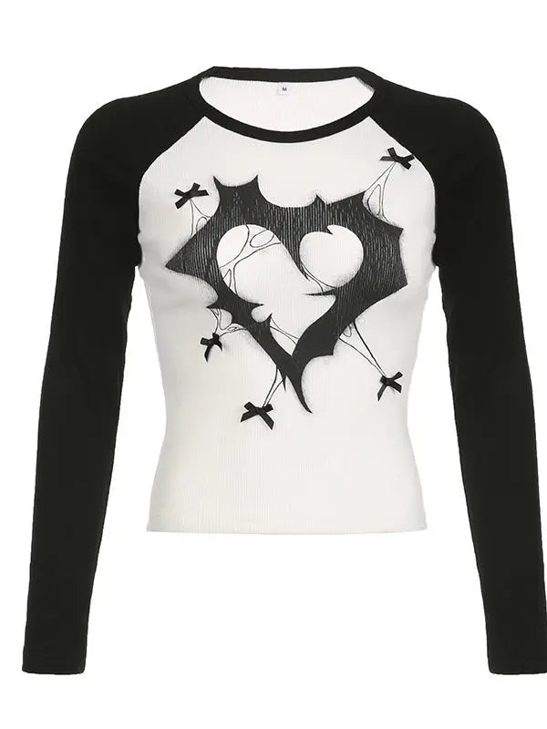 'Trapped Love' Grunge Long Sleeves Black & White Top