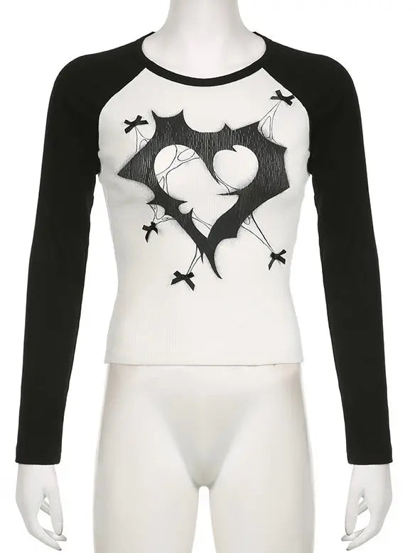 'Trapped Love' Grunge Long Sleeves Black & White Top