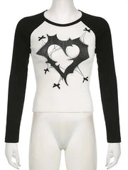 'Trapped Love' Grunge Long Sleeves Black & White Top