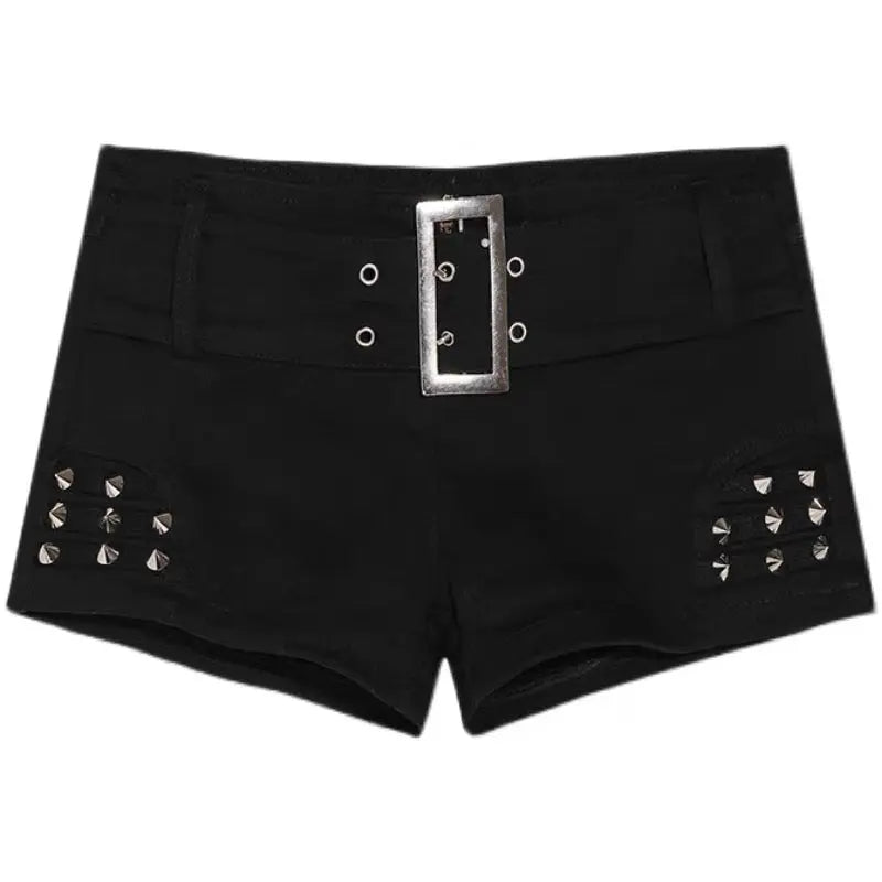 'Trauma' Punk Sexy Rivet Low Waist Mini Shorts