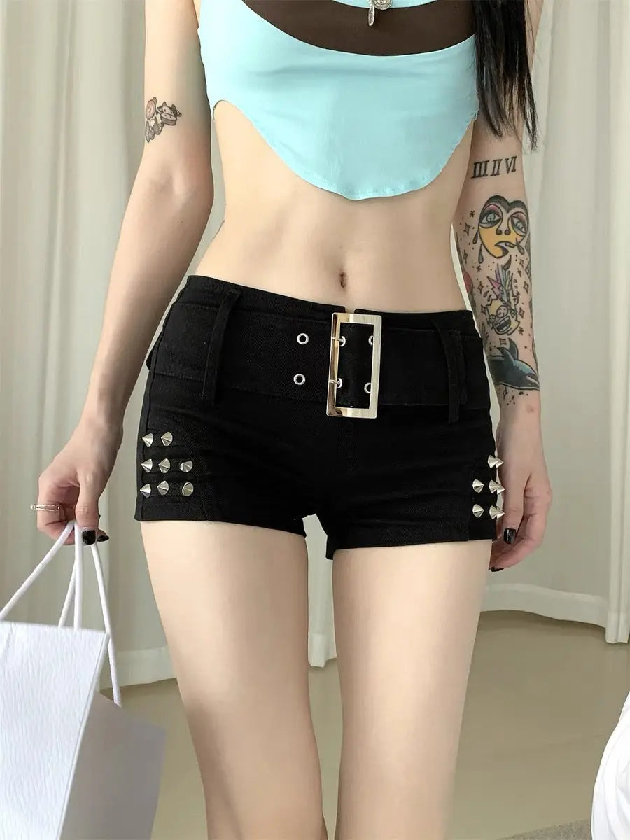 'Trauma' Punk Sexy Rivet Low Waist Mini Shorts