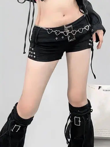 'Trauma' Punk Sexy Rivet Low Waist Mini Shorts