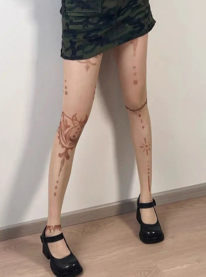 'Tribes' Y2k Summer Totem Henna Tattoo Tights