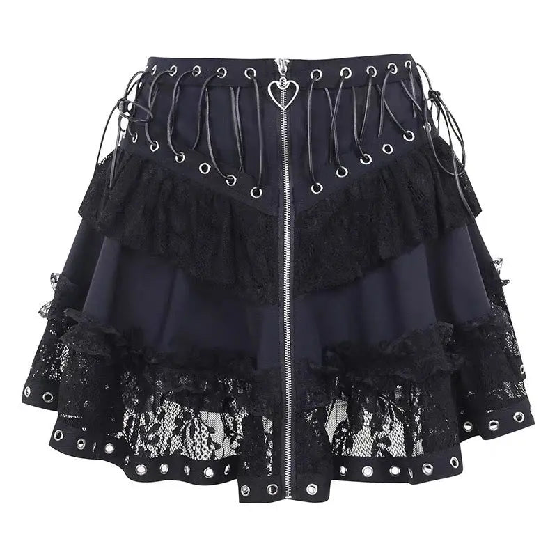 'Trimmed' Goth Lolita Patchwork Lace Up Tu Tu Skirt