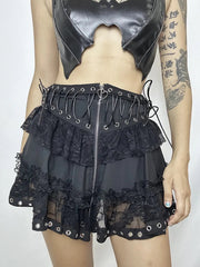 'Trimmed' Goth Lolita Patchwork Lace Up Tu Tu Skirt