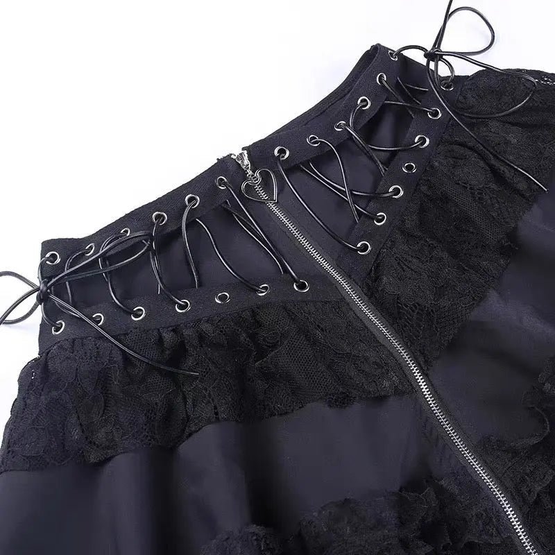 'Trimmed' Goth Lolita Patchwork Lace Up Tu Tu Skirt