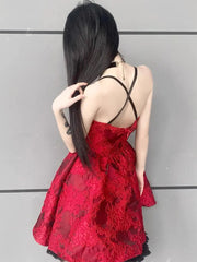 'True Blood' Red Embroidery Lace-Up Dress