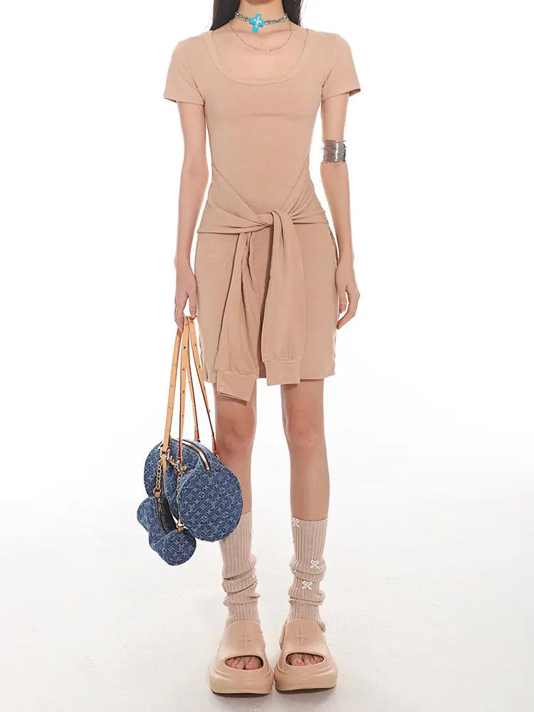 'Typa Girl' Streetstyle Basic Tie Up Nudy Dress