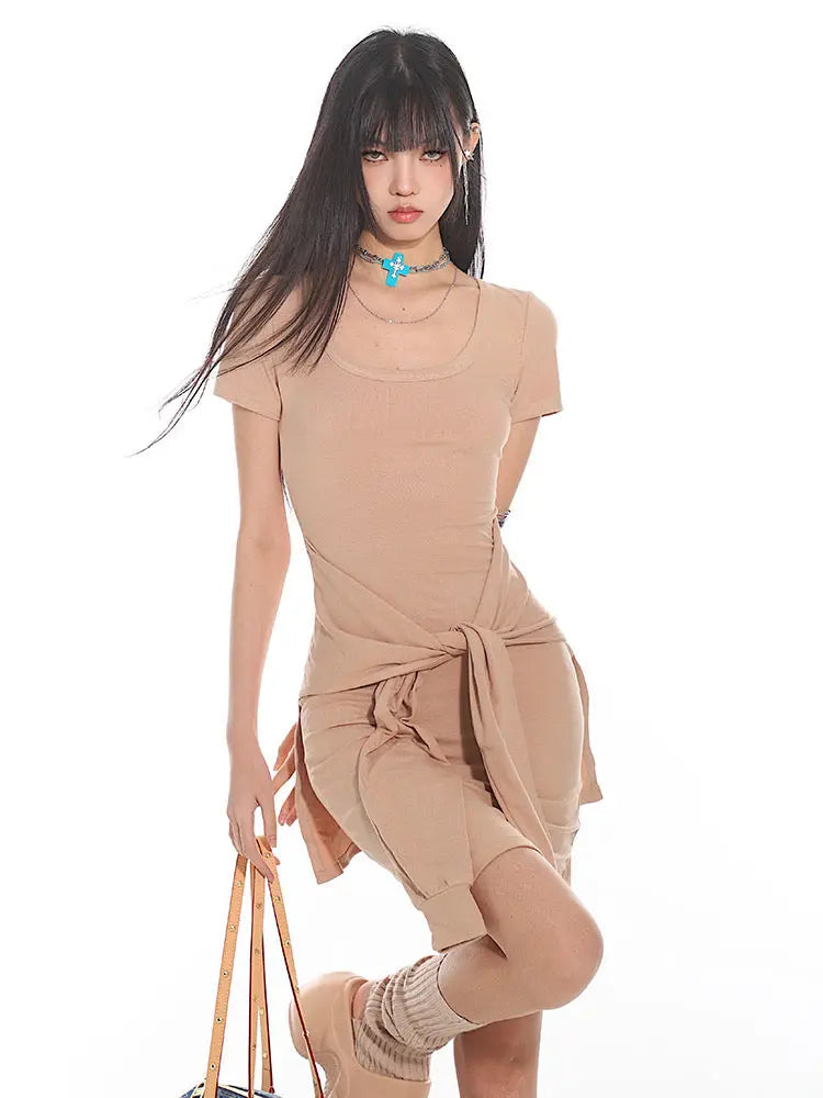 'Typa Girl' Streetstyle Basic Tie Up Nudy Dress