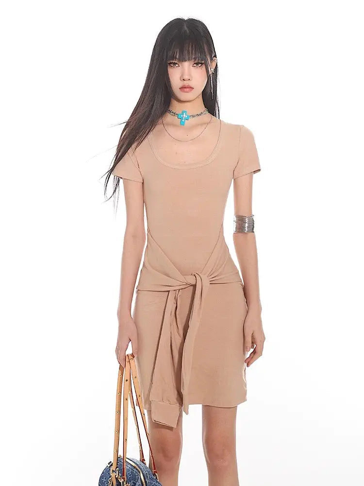 'Typa Girl' Streetstyle Basic Tie Up Nudy Dress