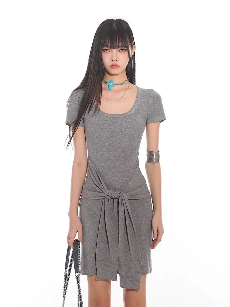 'Typa Girl' Streetstyle Basic Tie Up Nudy Dress