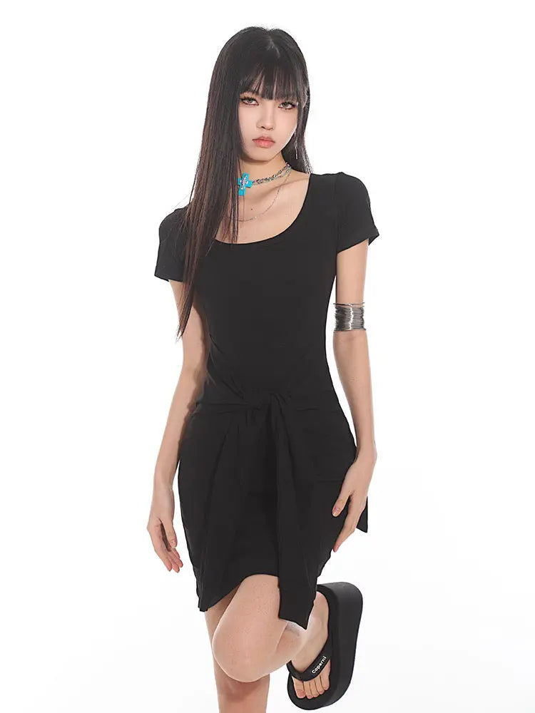 'Typa Girl' Streetstyle Basic Tie Up Nudy Dress