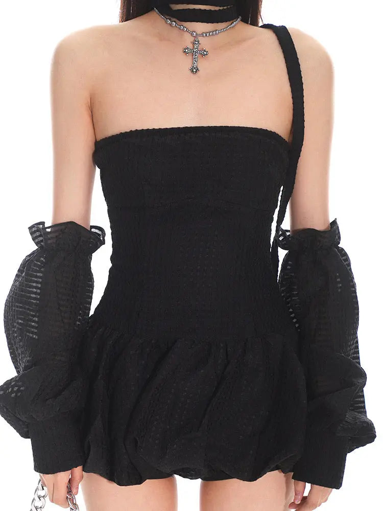 'U & Me' Doll Core Black Puff Sleeves Dress