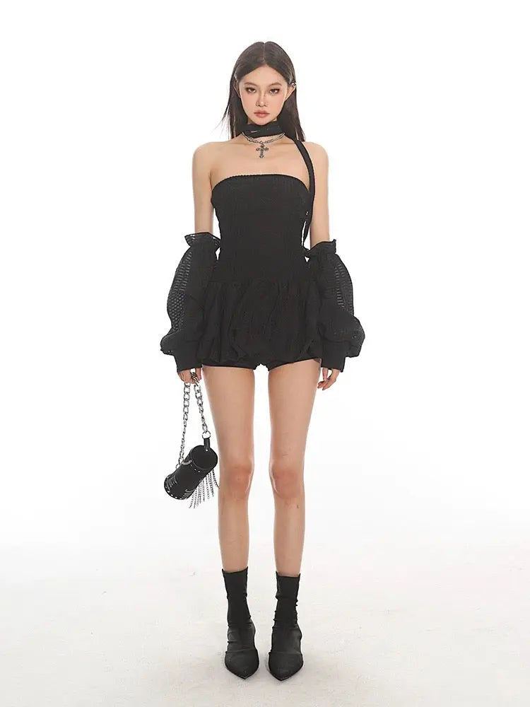 'U & Me' Doll Core Black Puff Sleeves Dress