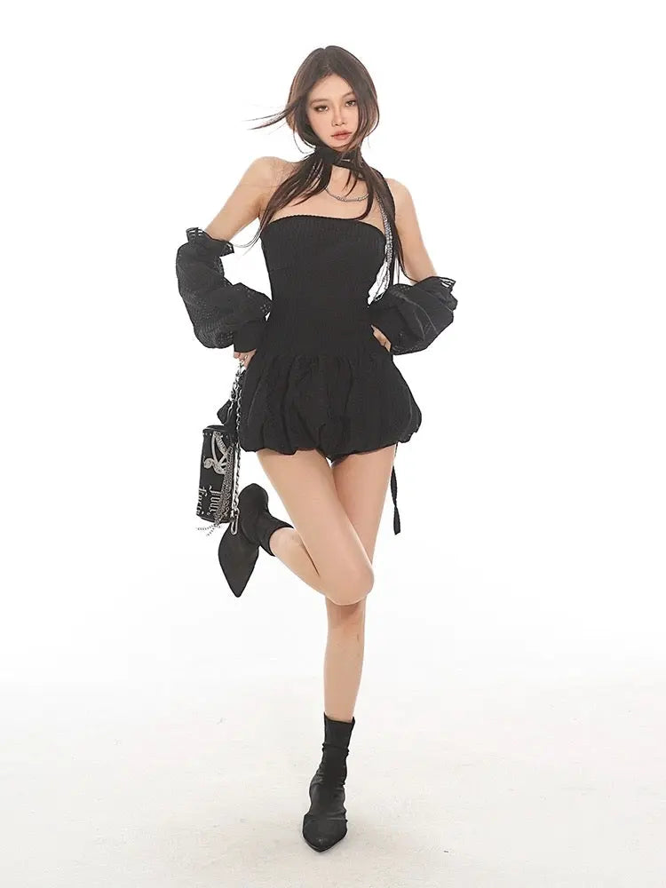 'U & Me' Doll Core Black Puff Sleeves Dress