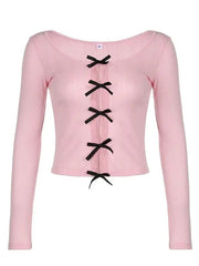 'Untouched' Hollow Design Bow Tie Long-Sleeved Shirt