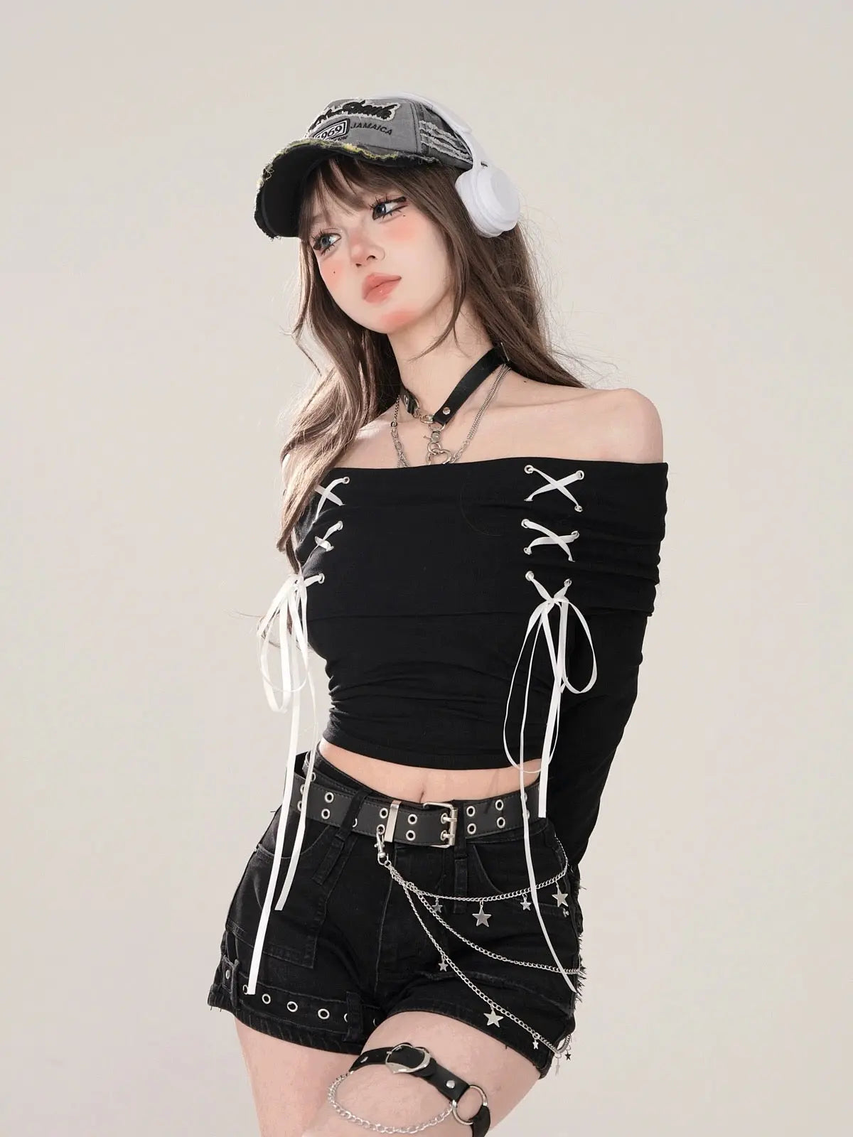 'Unwanted Love' Coquette Ribbon Lace Up Off Shoulder Top