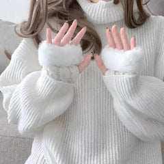 'Vanilla' Kawaii Fluffy Long Gloves