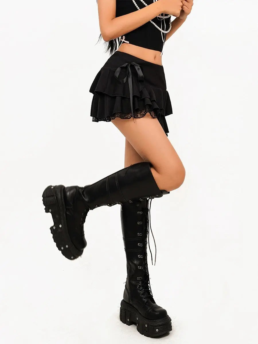 'Velvet Cake' Multi-layer Dark Ribbon Coquette Skirt