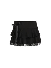 'Velvet Cake' Multi-layer Dark Ribbon Coquette Skirt