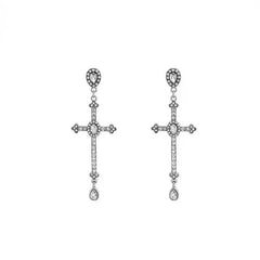 'Vows' Y2k Angelcore Rhinestone Cross Pendants Earrings