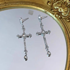 'Vows' Y2k Angelcore Rhinestone Cross Pendants Earrings