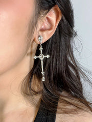 'Vows' Y2k Angelcore Rhinestone Cross Pendants Earrings