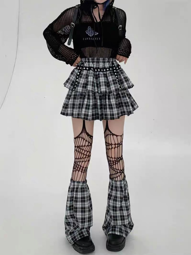 'Waffle' Black & White Rivet Checkerboard Skirt