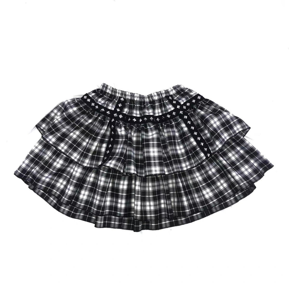 'Waffle' Black & White Rivet Checkerboard Skirt