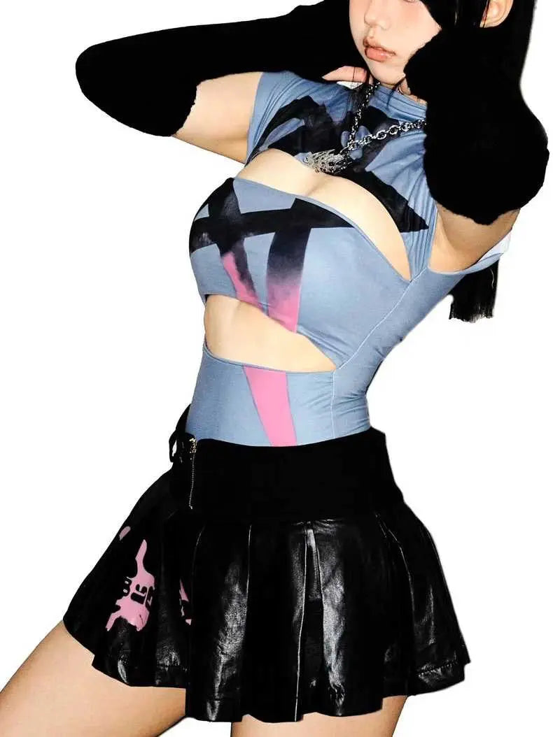 'Waves' y2k Blue Gradient Cutout Tank Top