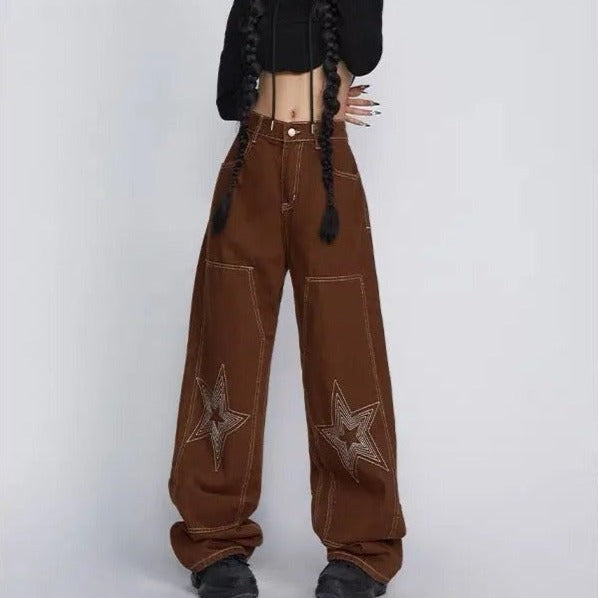 'West Coast' Star Print Oversized Jeans Pants