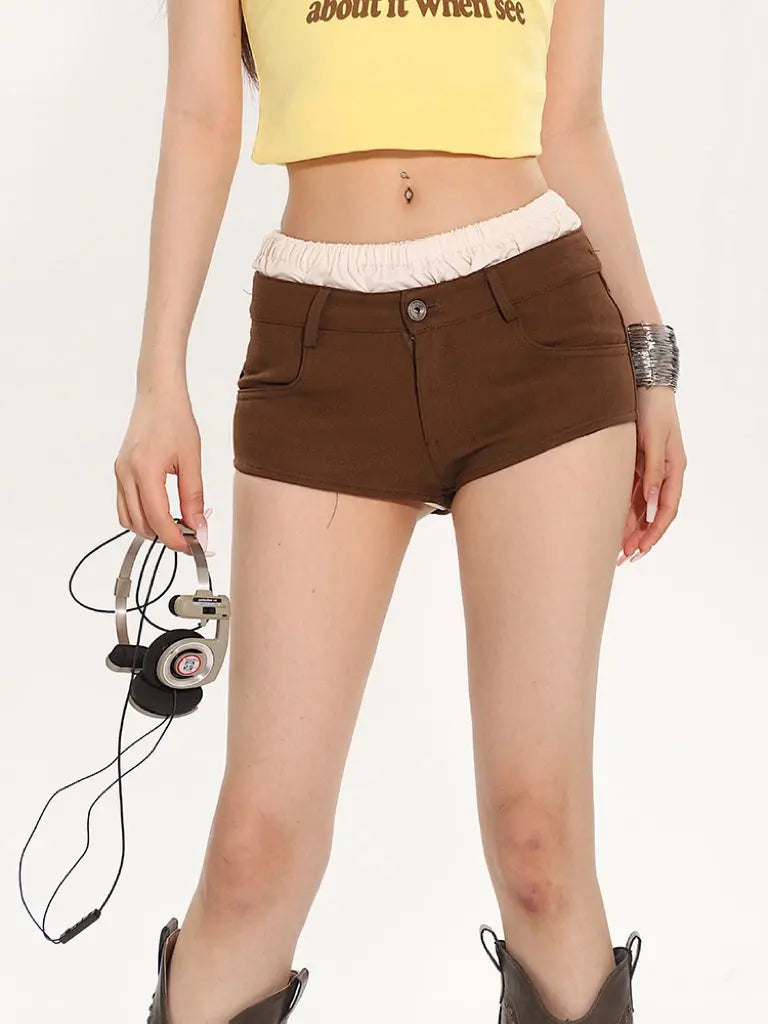 'Westside' Retro Streetstyle Low Waist 2 Pcs Shorts