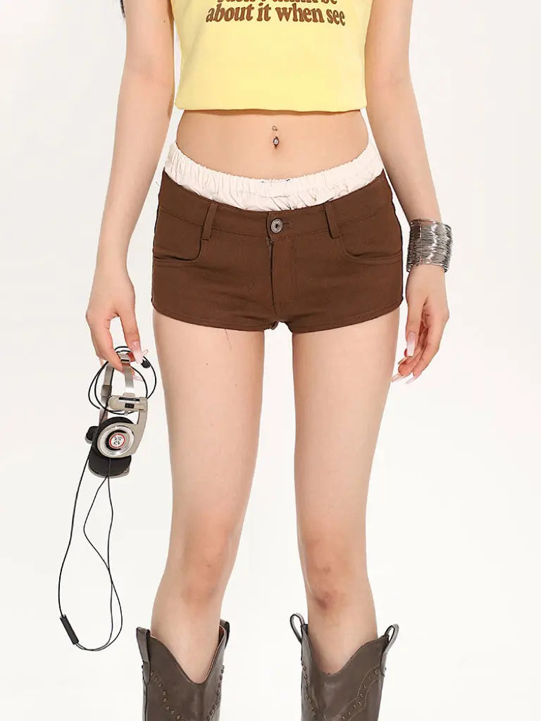 'Westside' Retro Streetstyle Low Waist 2 Pcs Shorts