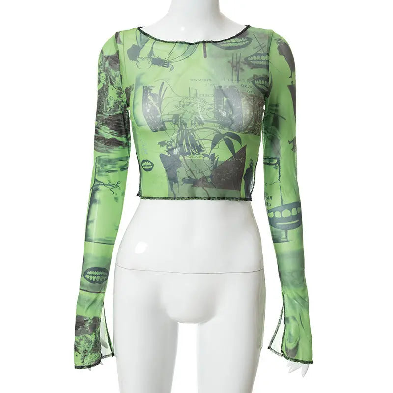 'Wheatgrass' Fairy Grunge Graffiti Mesh Top