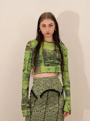 'Wheatgrass' Fairy Grunge Graffiti Mesh Top