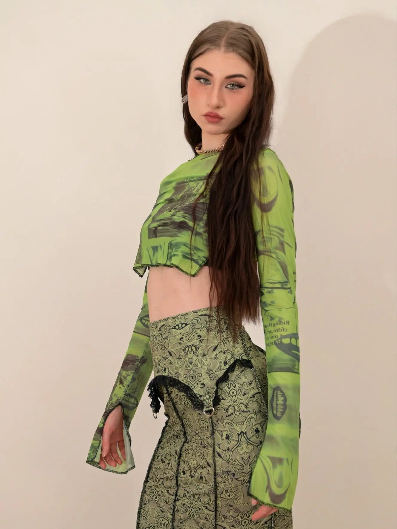 'Wheatgrass' Fairy Grunge Graffiti Mesh Top