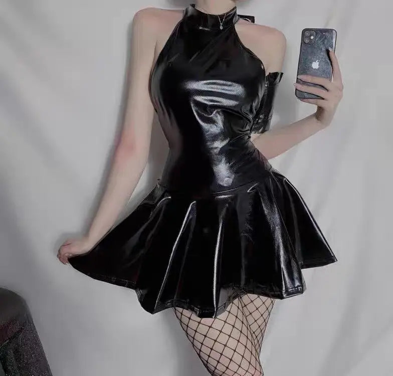 'Whip' Alt Halter-neck Patent Leather Dress