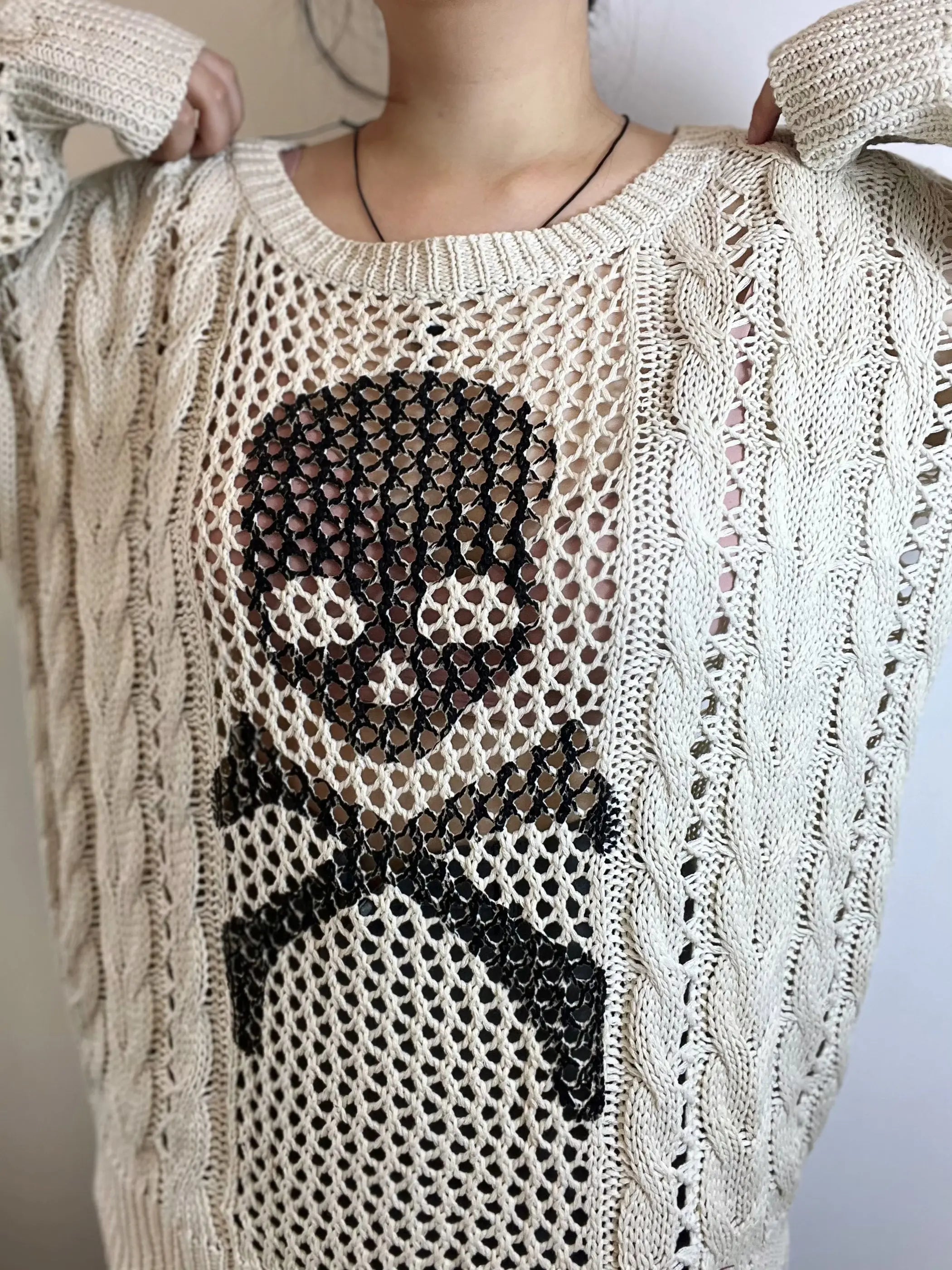 'White Chocolate' Grunge Skull Prints Knitted Sweater