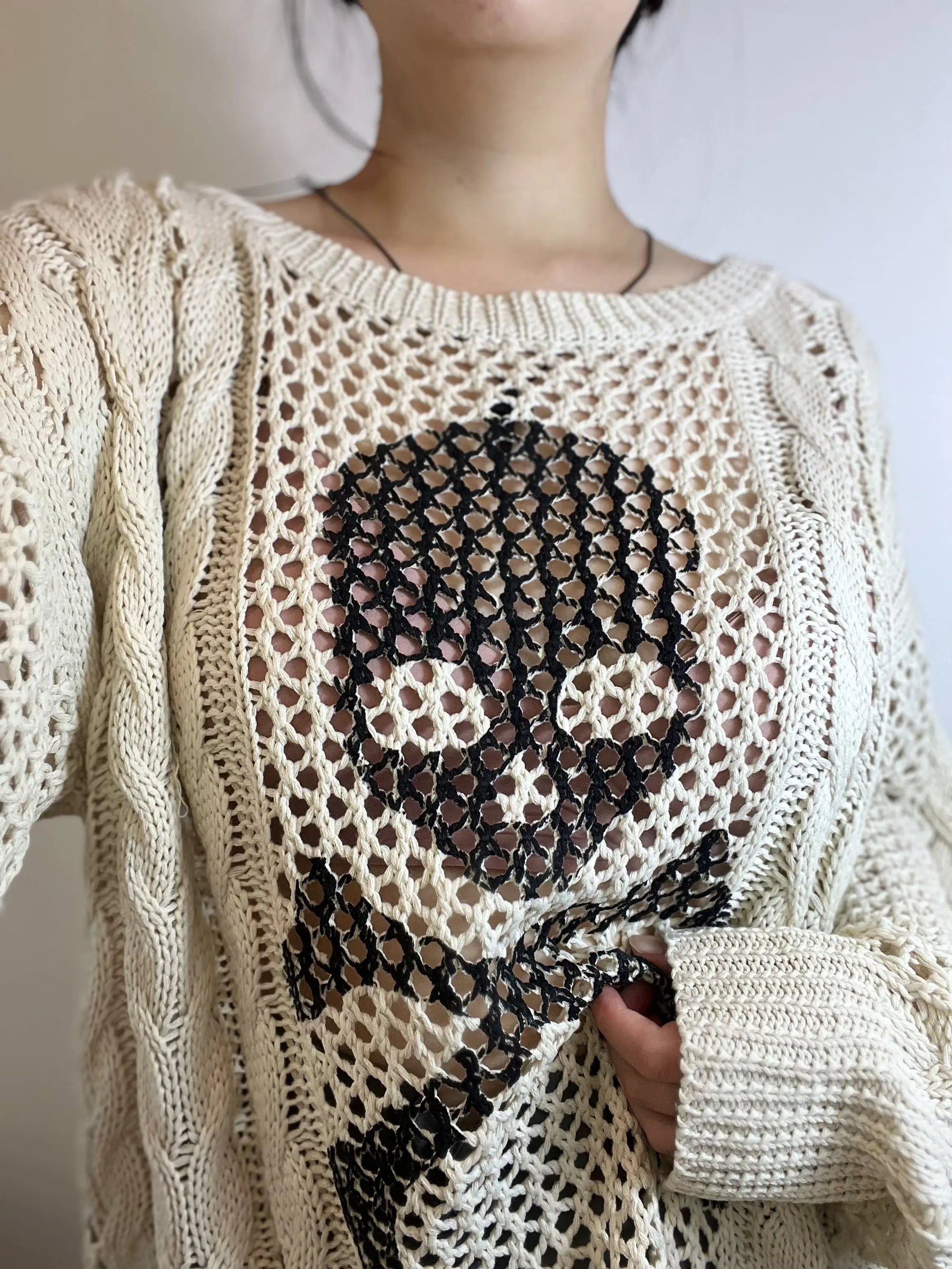 'White Chocolate' Grunge Skull Prints Knitted Sweater