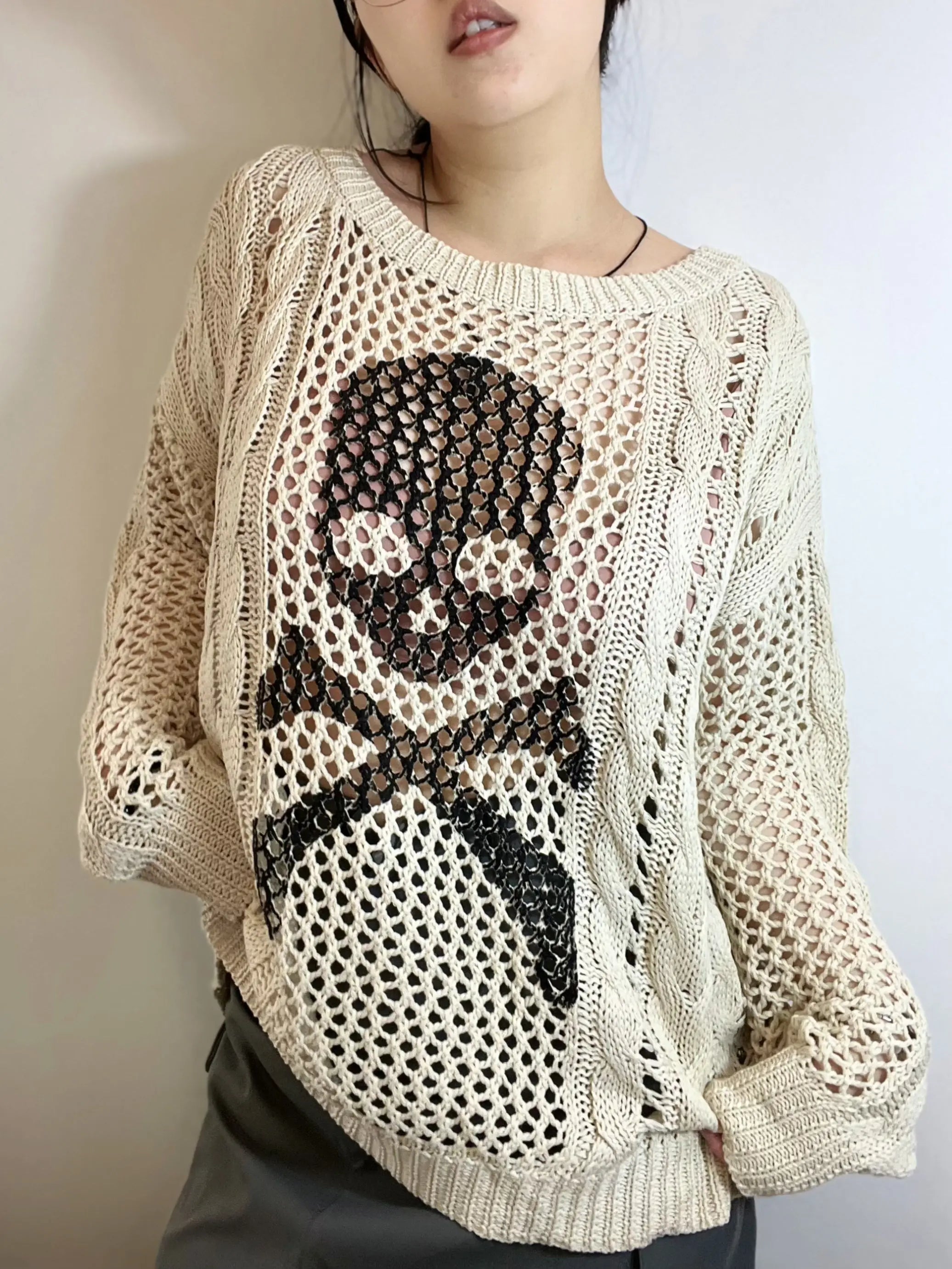 'White Chocolate' Grunge Skull Prints Knitted Sweater