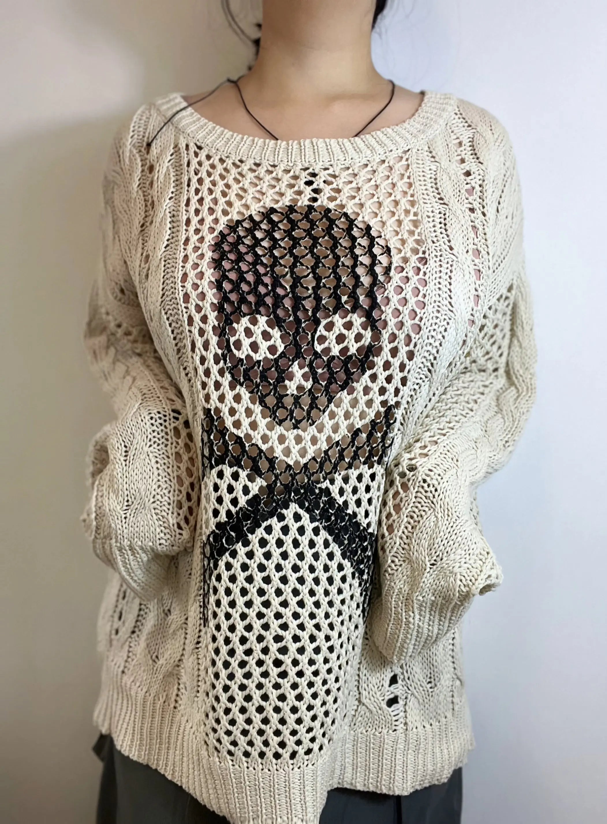 'White Chocolate' Grunge Skull Prints Knitted Sweater