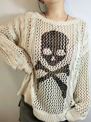 'White Chocolate' Grunge Skull Prints Knitted Sweater