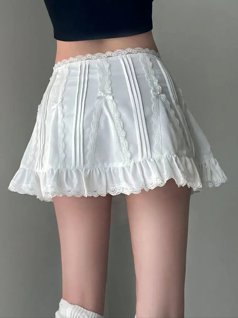 'White Dress' Low Waist Bow Tie Cottage Mini Skirt