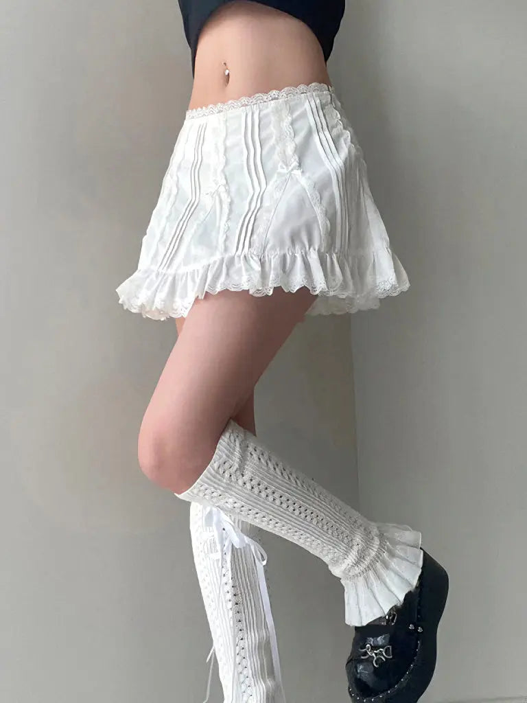 'White Dress' Low Waist Bow Tie Cottage Mini Skirt