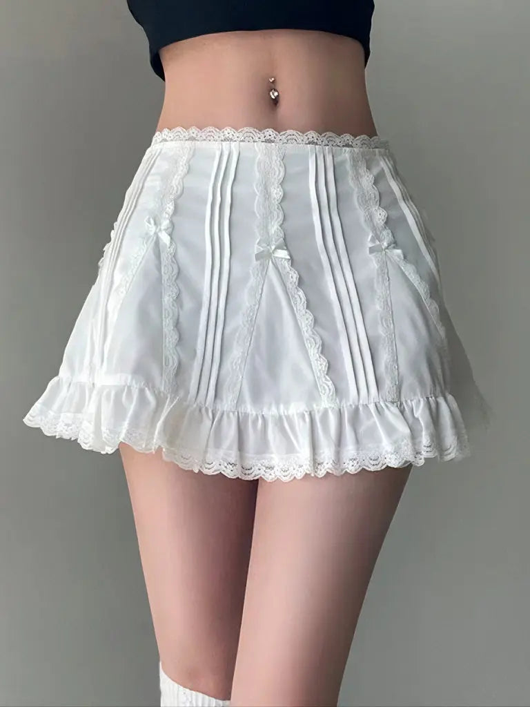 'White Dress' Low Waist Bow Tie Cottage Mini Skirt