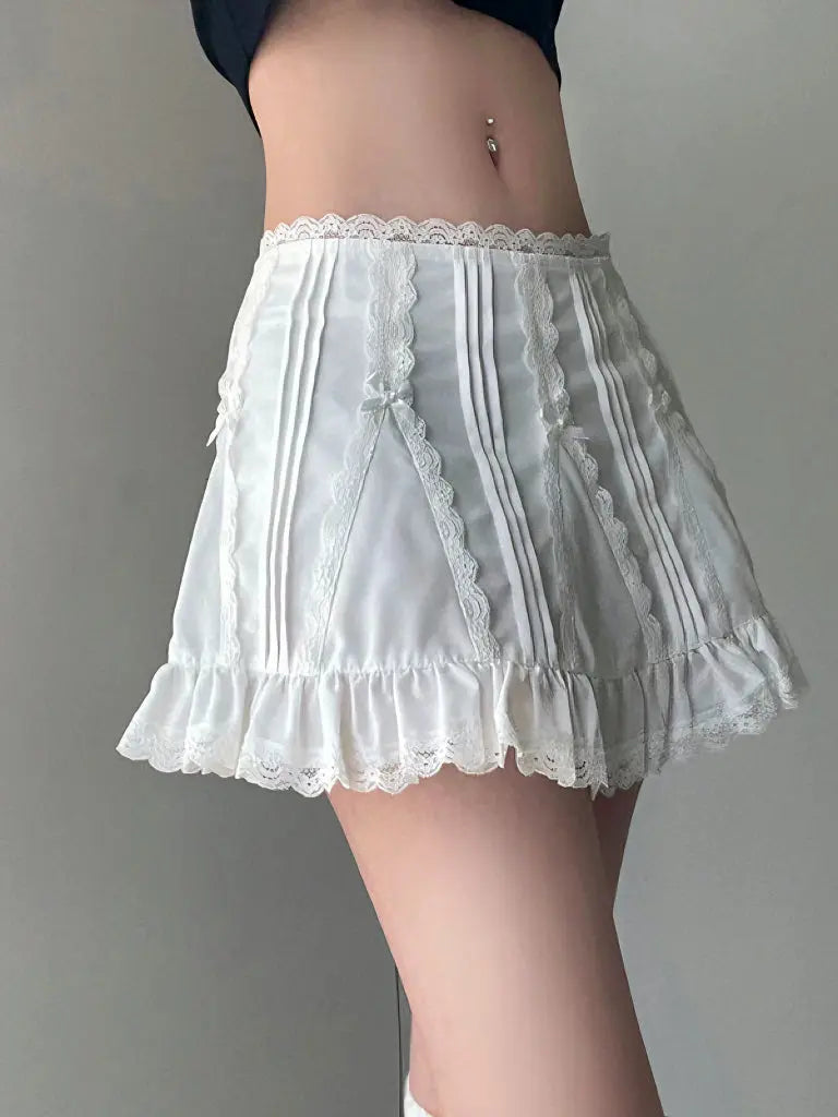 'White Dress' Low Waist Bow Tie Cottage Mini Skirt